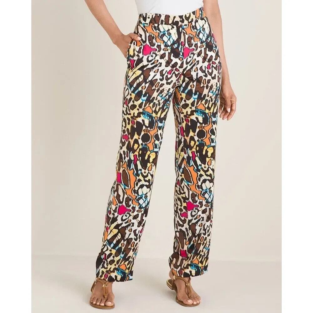 NEW Chico's Muliti-Color Animal Print Straight Leg Pull On Pants 1.5R (10R)